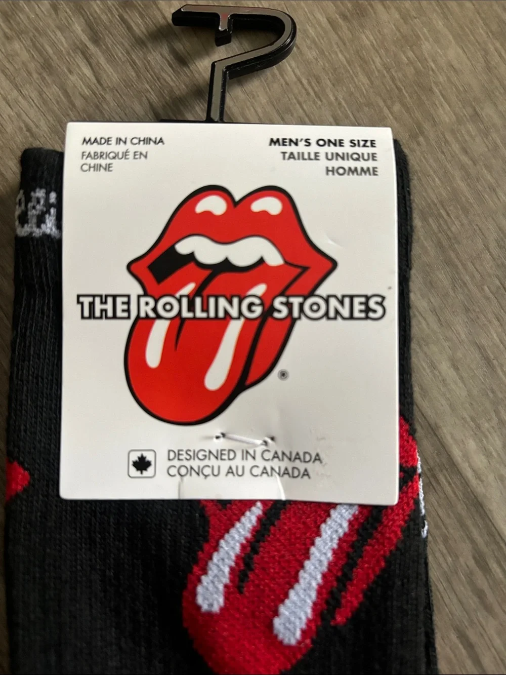 The Rolling Stones Black Socks with Red Tongue Logo Pattern